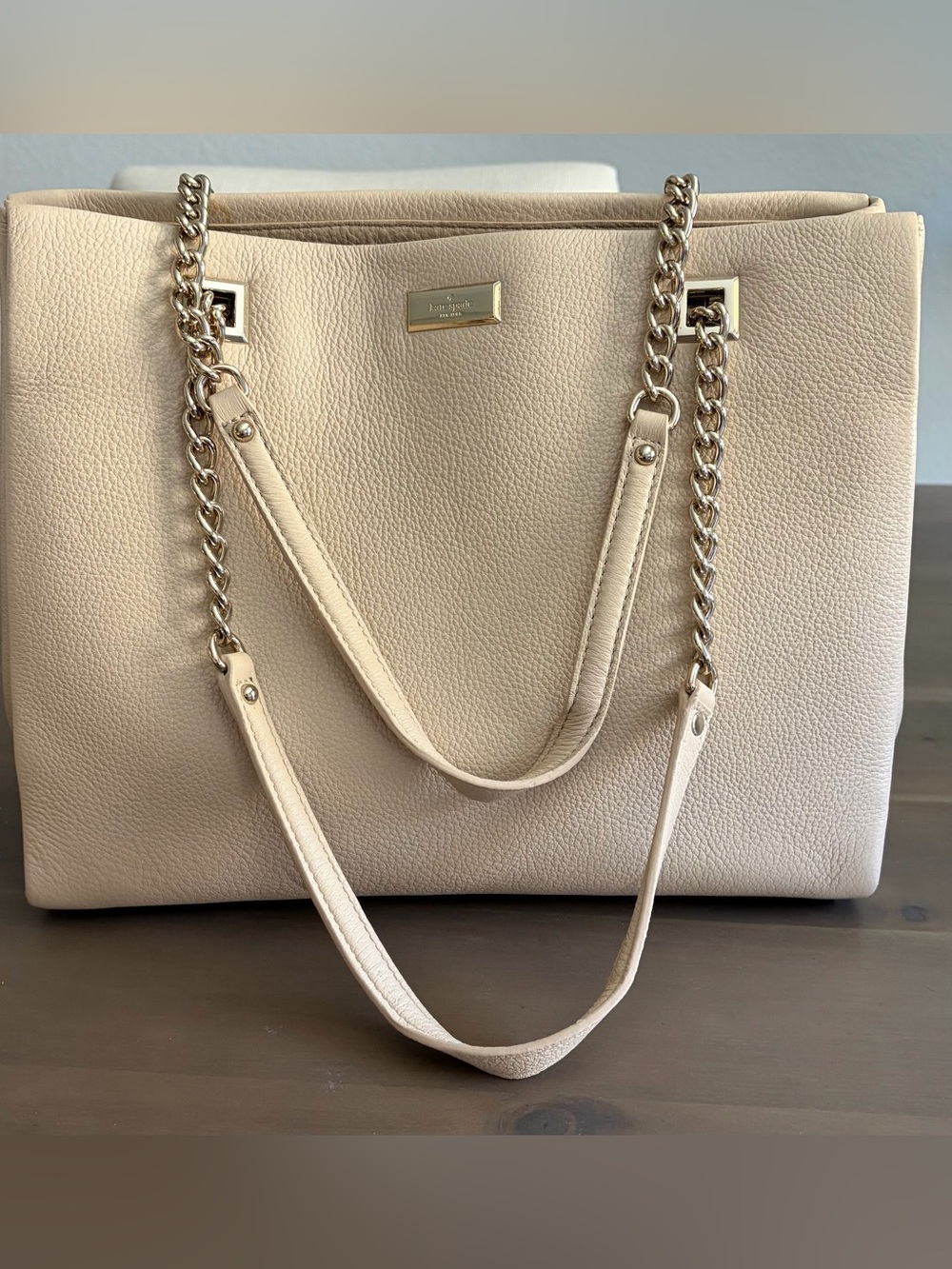 Kate Spade Cream Pebbled Leather Chain Tote
